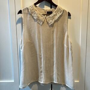 Long Tall Sally Sheer Beige Sleeveless Top W/Peter Pan Collar Size 18